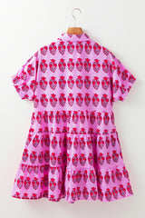 Robe fluide à manches courtes et col multi-boutons *