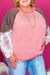 Pink Plaid Paisley Patchwork Raglan Sleeve Stitching Plus Size Top