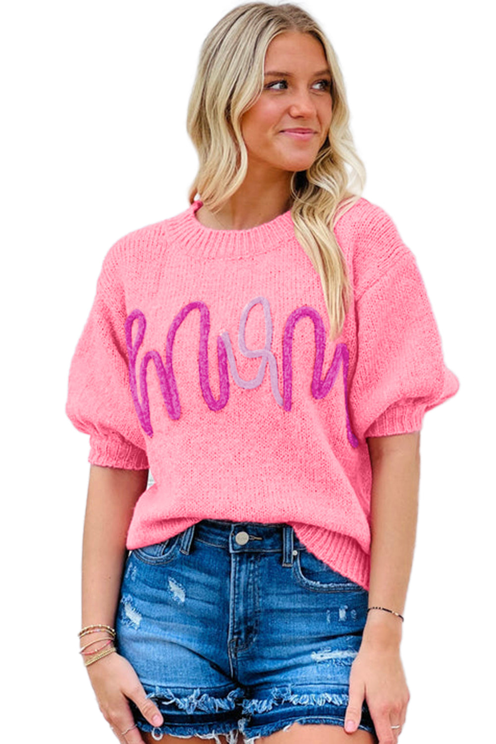 Bonbon Mom Tinsel Front Kurzarmpullover