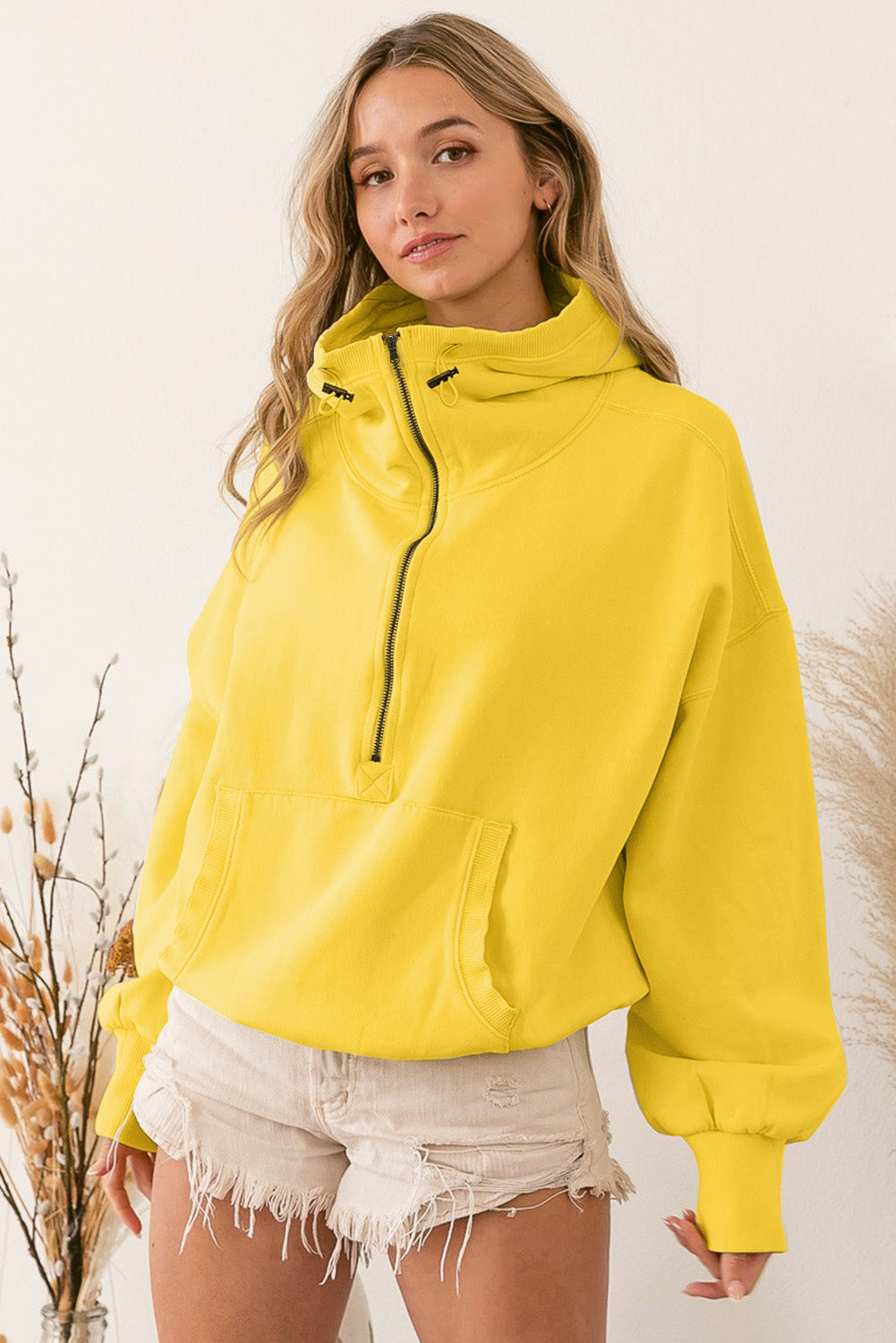 Trime à côte jaune Kangaroo Pocket à sweat à sweat zippé