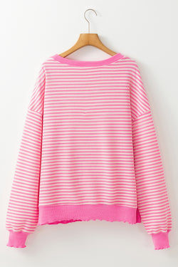 Pink Striped Drop Shoulder Long Sleeve Top