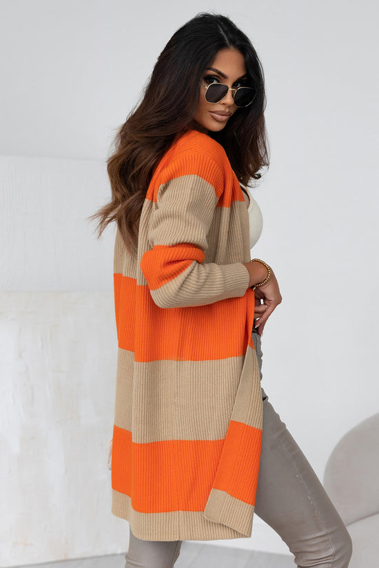 Cardigan en maille côtelée orange color block-A WOMAN WE LOVE