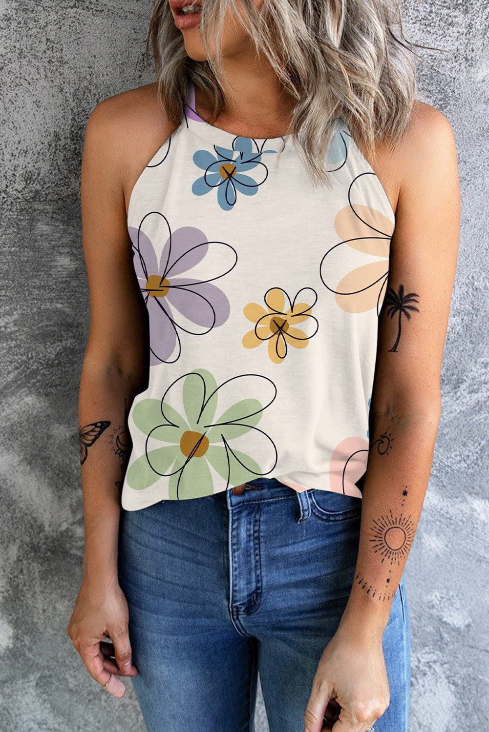 Débardeur beige à fleurs douces-A WOMAN WE LOVE