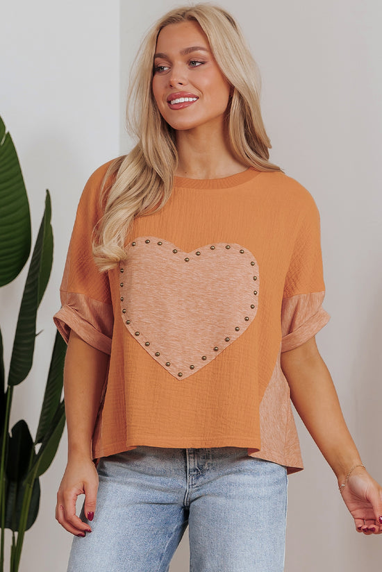 High dolman textured with heart patch *