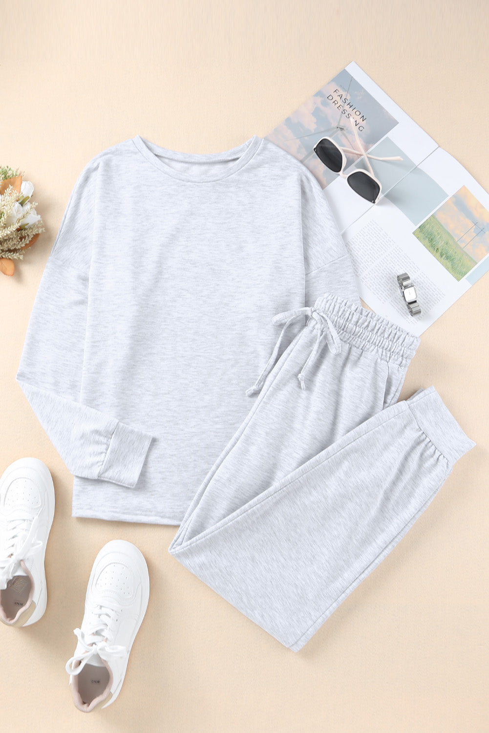 Gray Long Sleeve Pullover and Jogger Pants Lounge Set