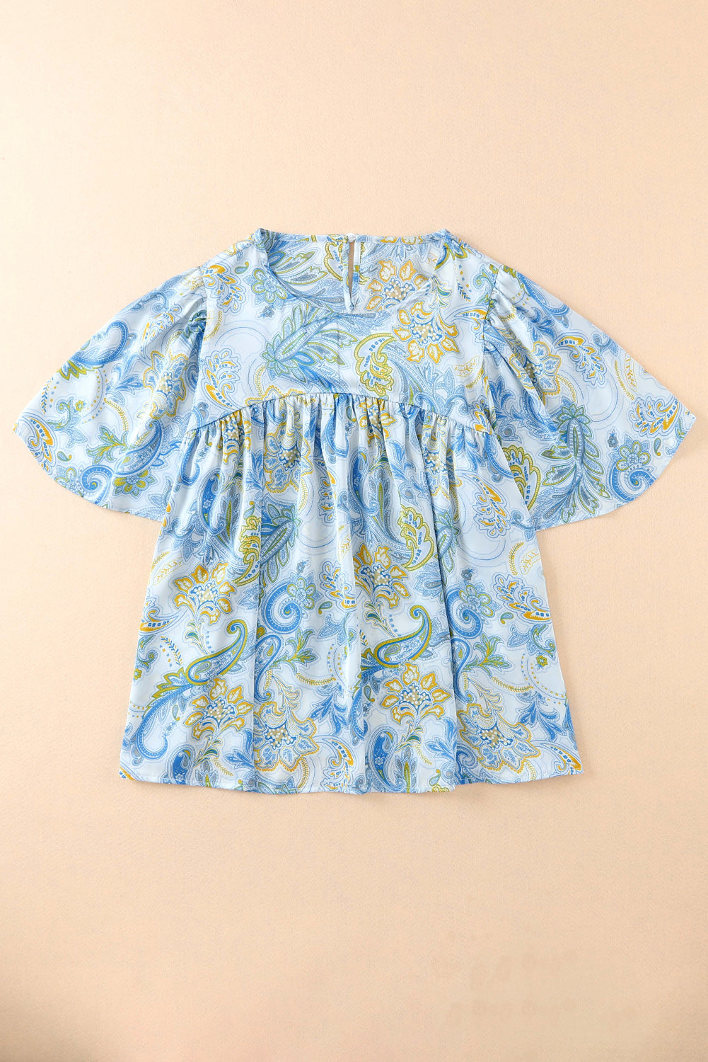 Sky Blue Paisley drucken breite Ärmel lose Bluse