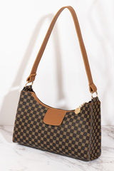 Petit sac marron imprimé en simili cuir, porté main ou épaule