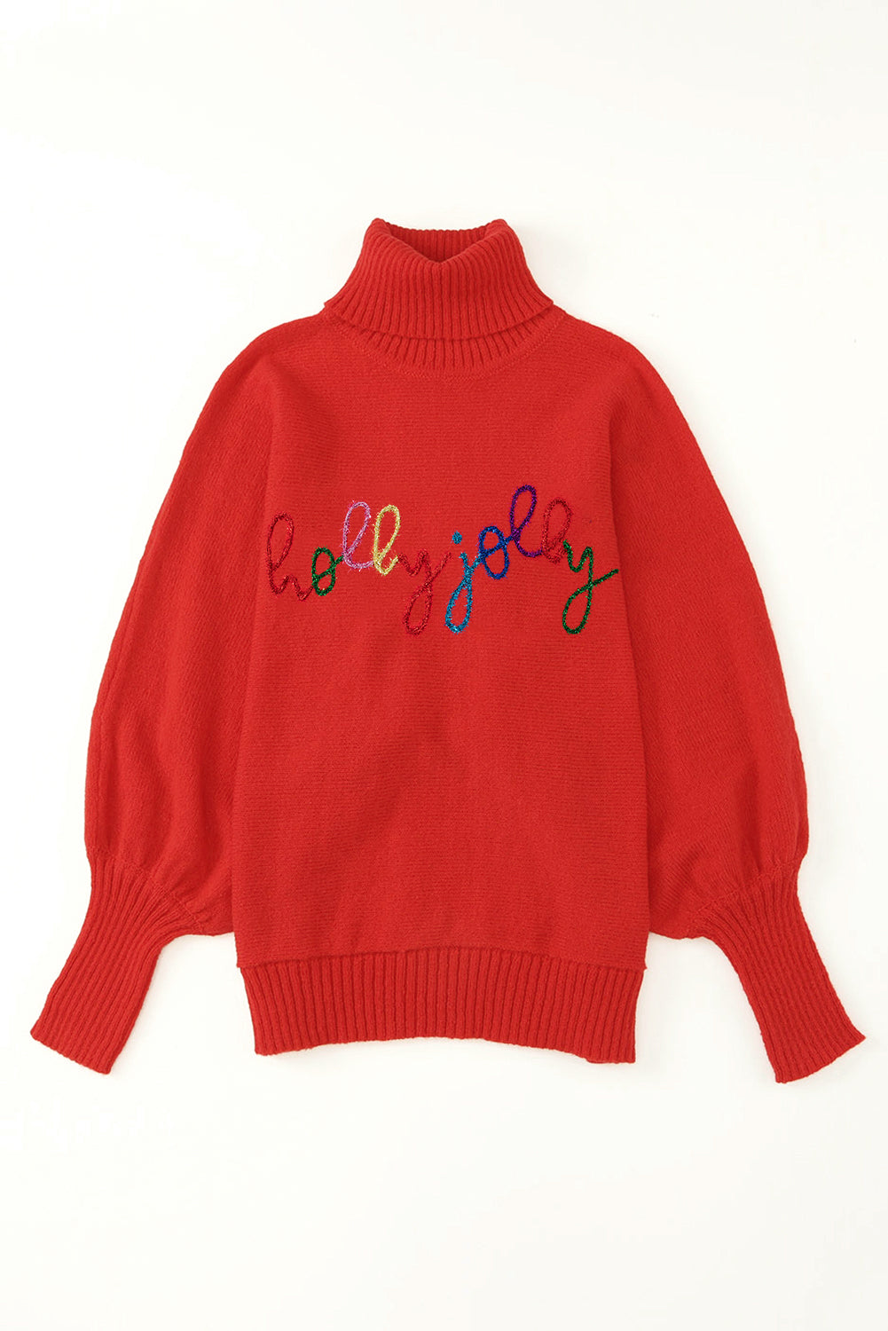 Feuriger rotes Weihnachtsfest Holly Jolly Tinsel Grafik hoher Nackenpullover