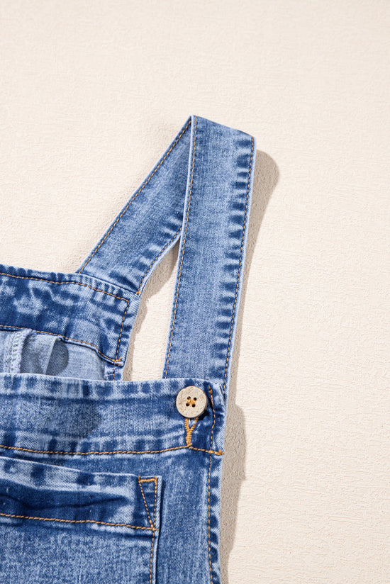 Light Blue Wide Leg Denim Overalls with Buttoned Straps