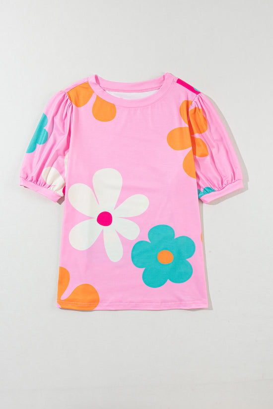 Pink t-shirt with bubbles and flower prints *