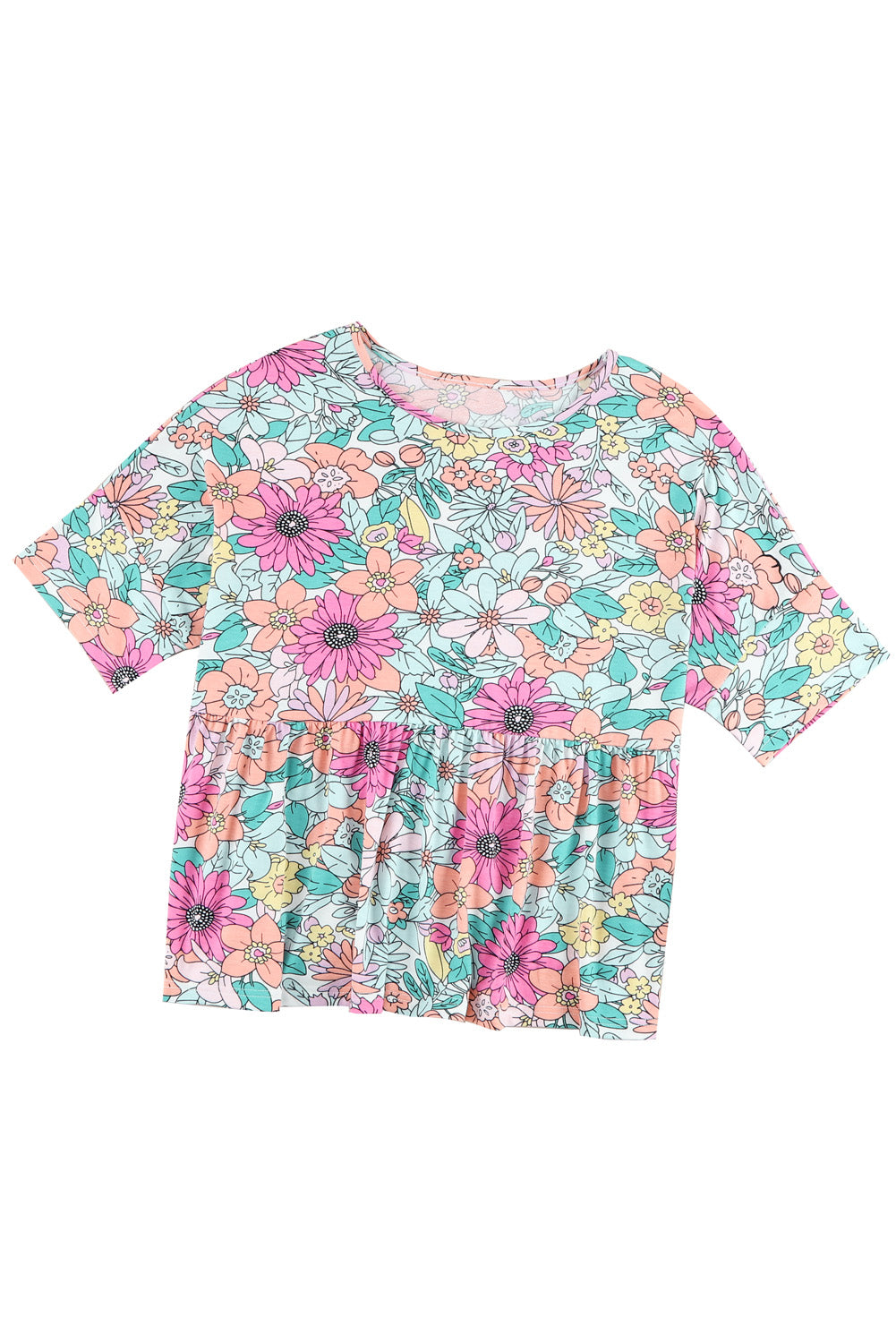 Multicolor böhmischer Blumendruck fließendes Kurzarm -Top