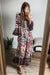 Western Leopard Print Maxi Dress with 3/4 Sleeves Button Front Tiered Pink