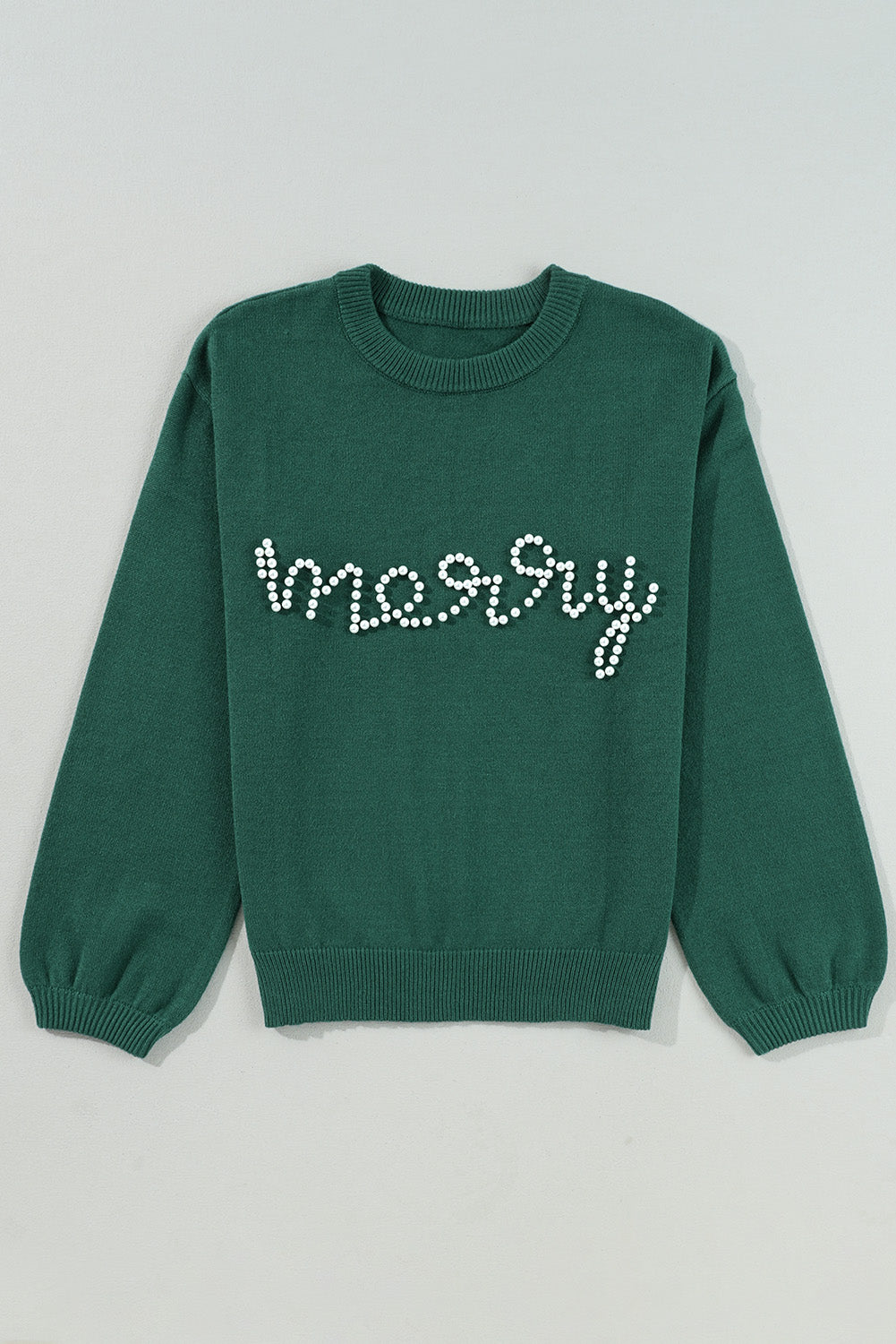 Blackish Green Beaded Cheerful Casual Sweater