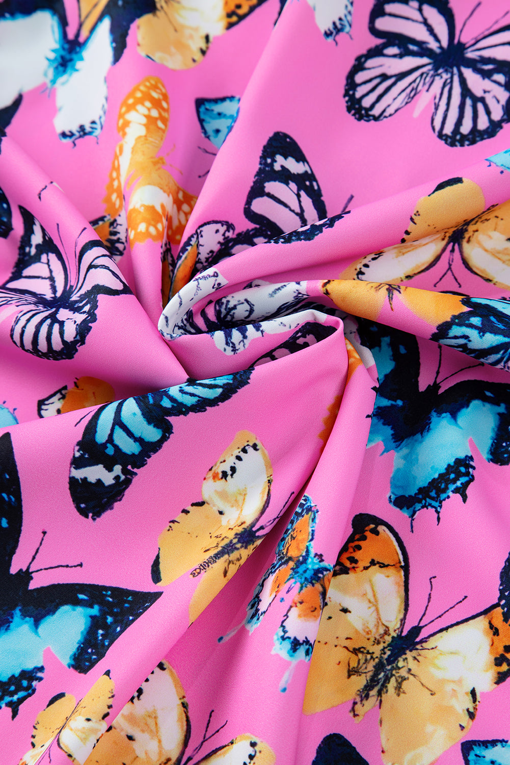 Chemisier violet imprimé papillon à volants et manches bouffantes noué à col en V-A WOMAN WE LOVE