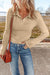 High beige buttoned collar and long sleeves, slim cut