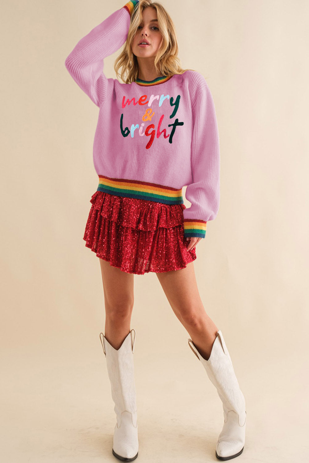 Bonbon Merry & Bright Bunt Stripes Trimmpullover