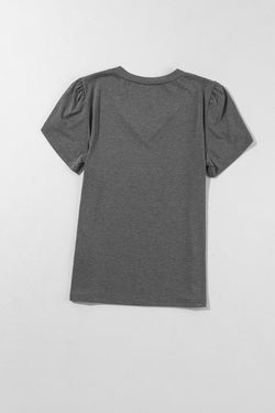 Camiseta de manga de pétalos y cuello en V, gris de carbono