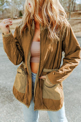 Quilted tightening cord jacket and brown stitching
