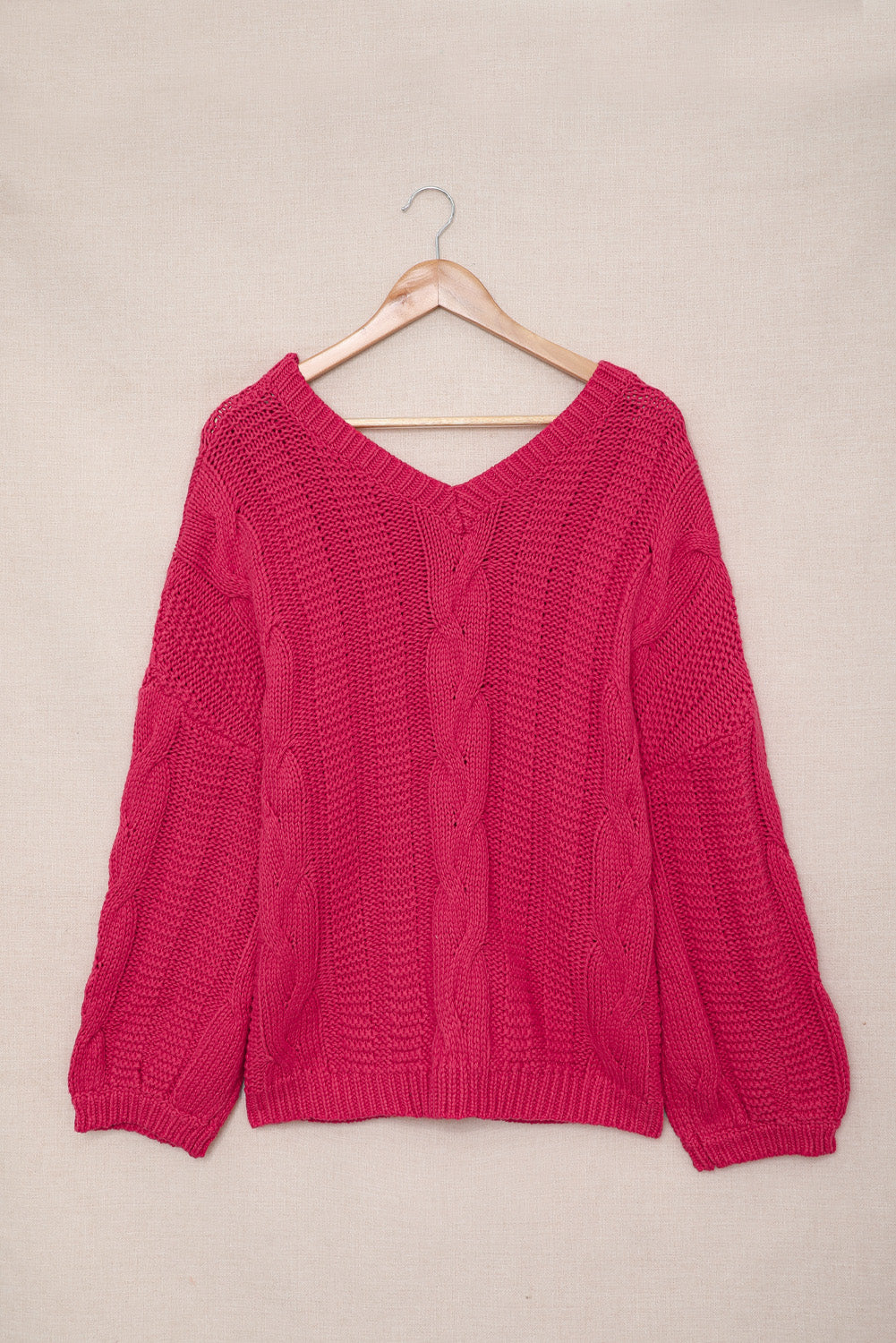 Rose Bubblegum V-Neck geflochtener Strickpullover