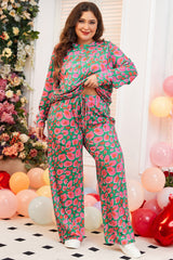 Ensemble de salon imprimé vert à manches longues et pantalon de grande taille-A WOMAN WE LOVE
