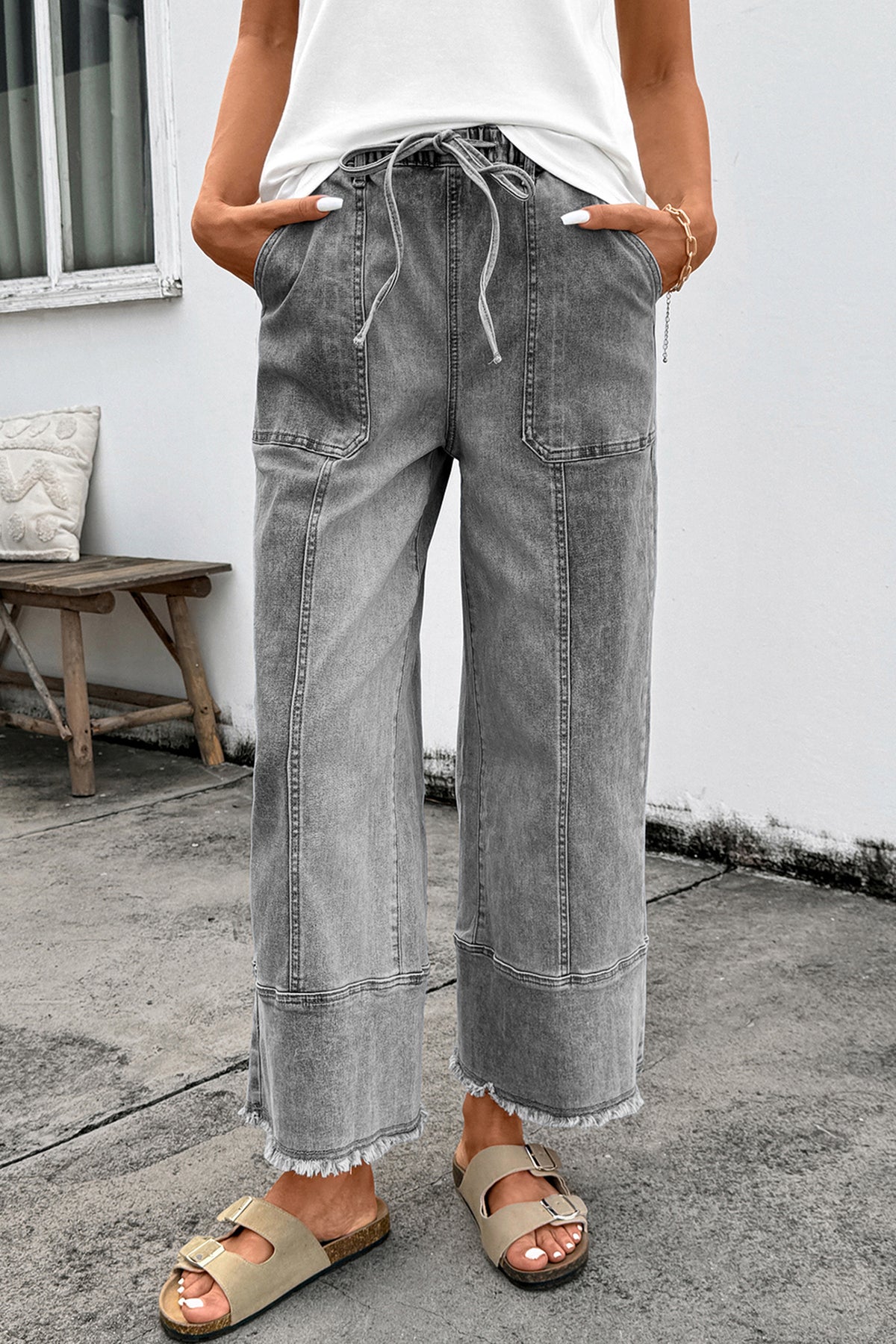 Pantalon en jean tendance à jambes larges gris