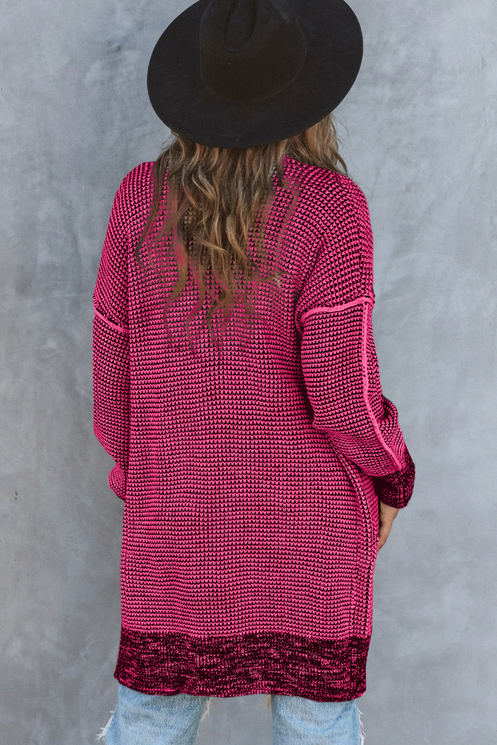 Rose Plaid a maglia a maglia con cardigan anteriore aperto lungo