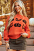 Orange Drop Shoulder Sweater with Halloween Pumpkin Face Pattern