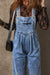 Light Blue Wide Leg Denim Overalls with Buttoned Straps