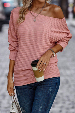 Old Pink Textured Knit Long Sleeve Top