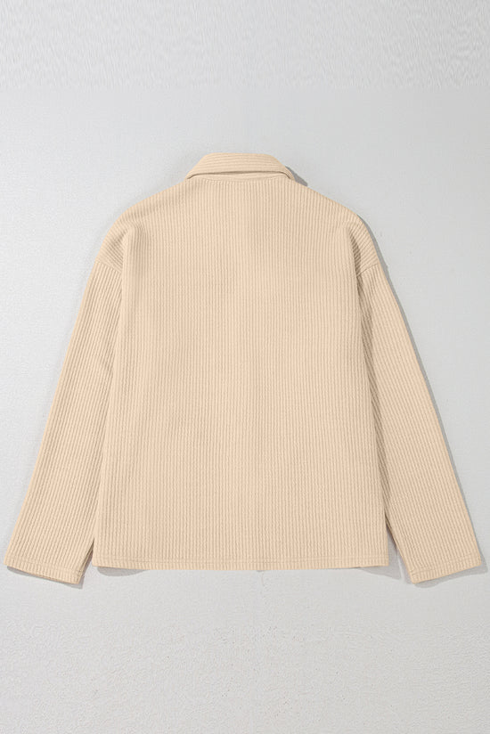 Apricot Solid Color Corduroy Button Down Long Sleeve Jacket