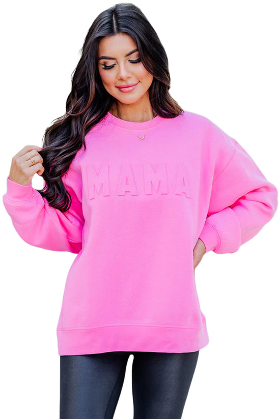 Sudadera relajada de color rosa vivo con letra de mamá en alivio