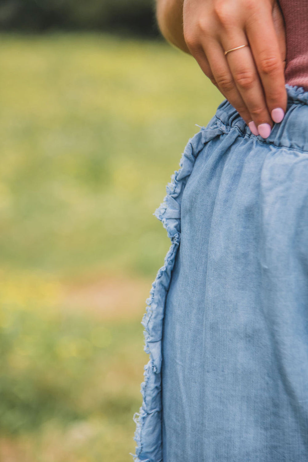 Myosotis leichte Wäsche roher Saum zerzaust weite Beinjeans