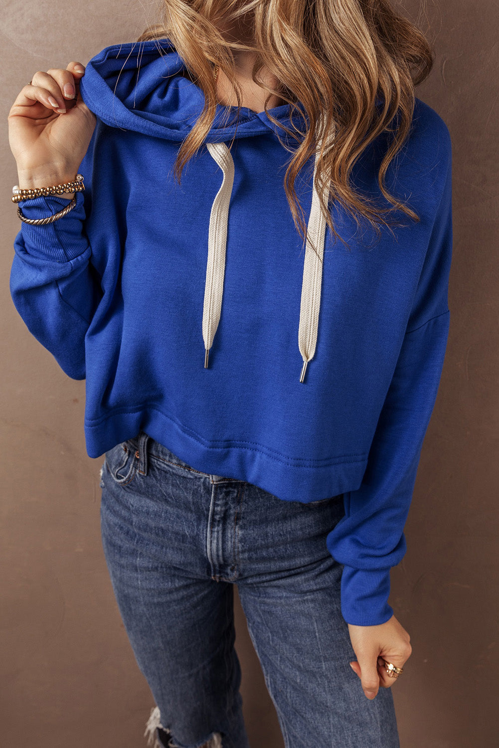 Dark blue short blue hoodie with drooping shoulder *