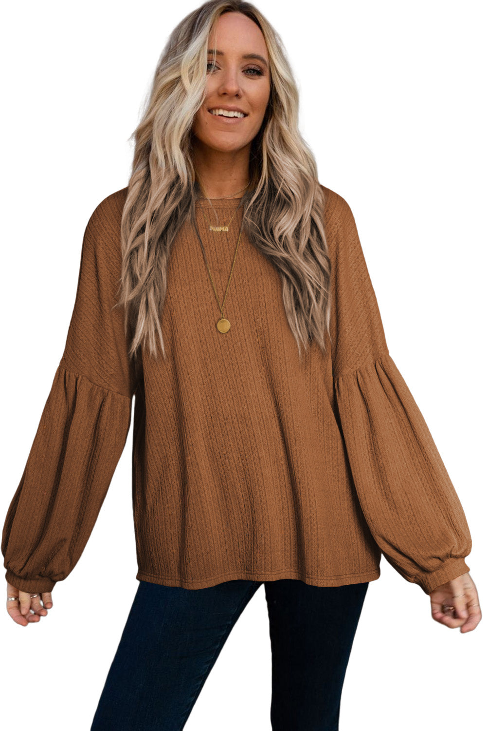 Faux Knit Jacquard Hopfy Long Sangeave Top