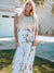 Long white dress without sleeve with floral print and stripes with pocket