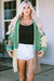 Cardigan épais drapé vert color block ouvert sur le devant-A WOMAN WE LOVE