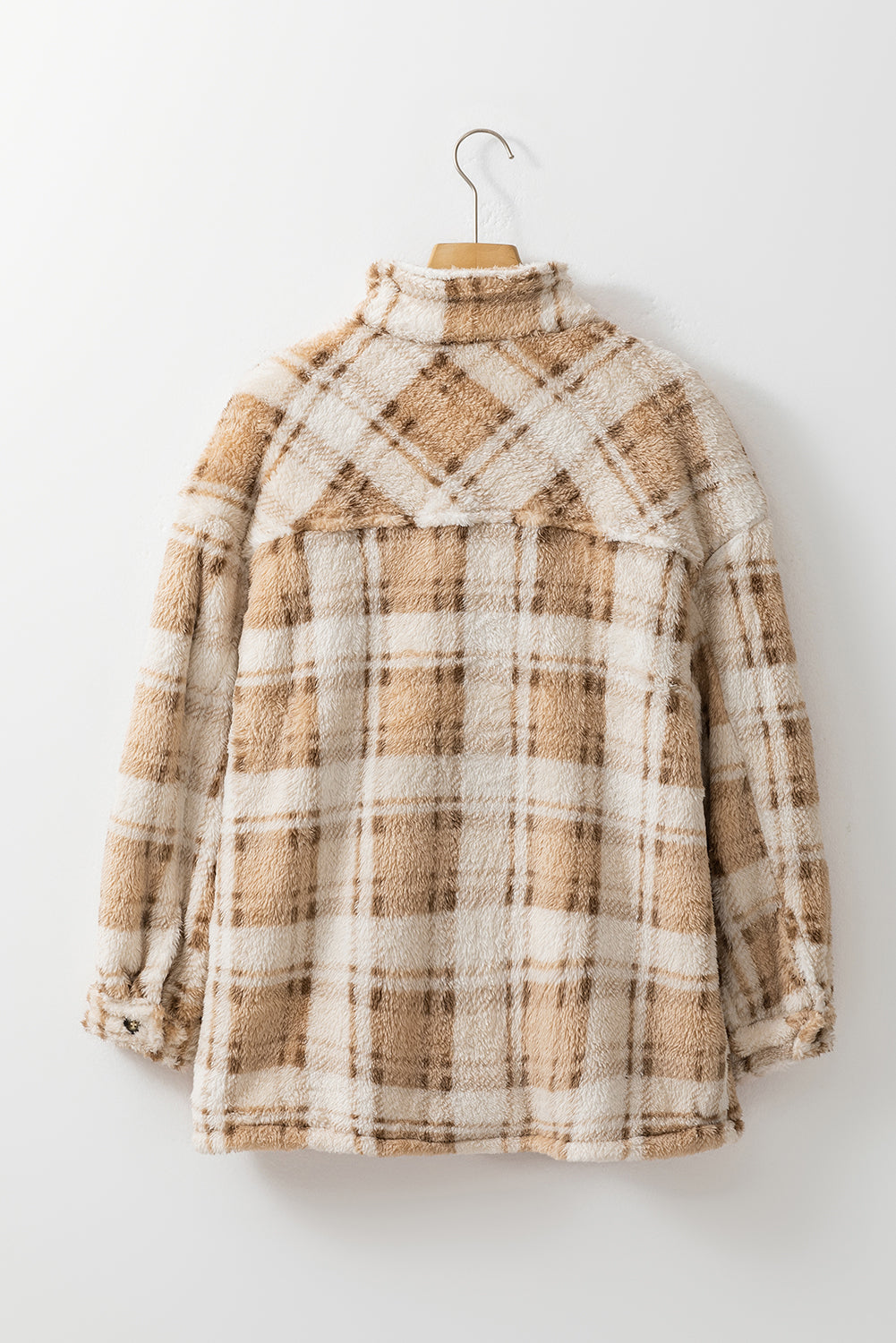 Khaki Sherpa Plaid Button Taschenjacke