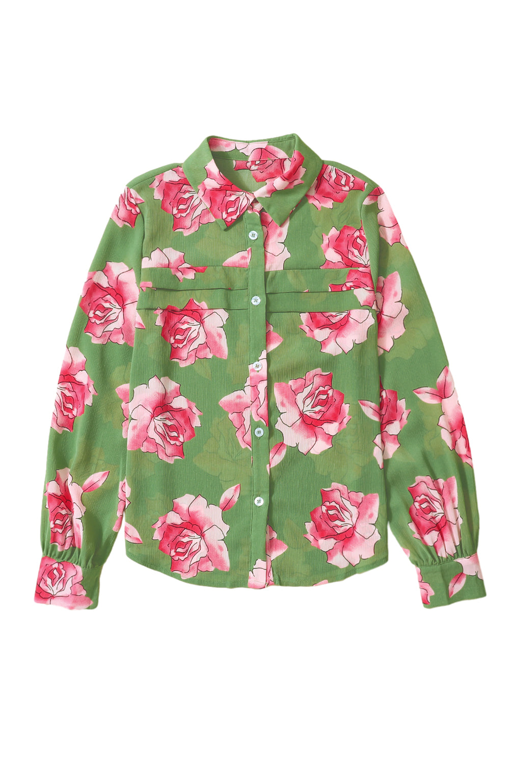 Camisa de manga de hojaldre de estampado de estampado floral verde