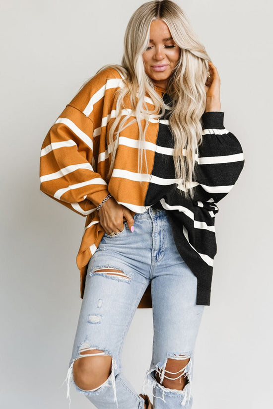 Contrast Striped Print Oversized Drop Shoulder Top