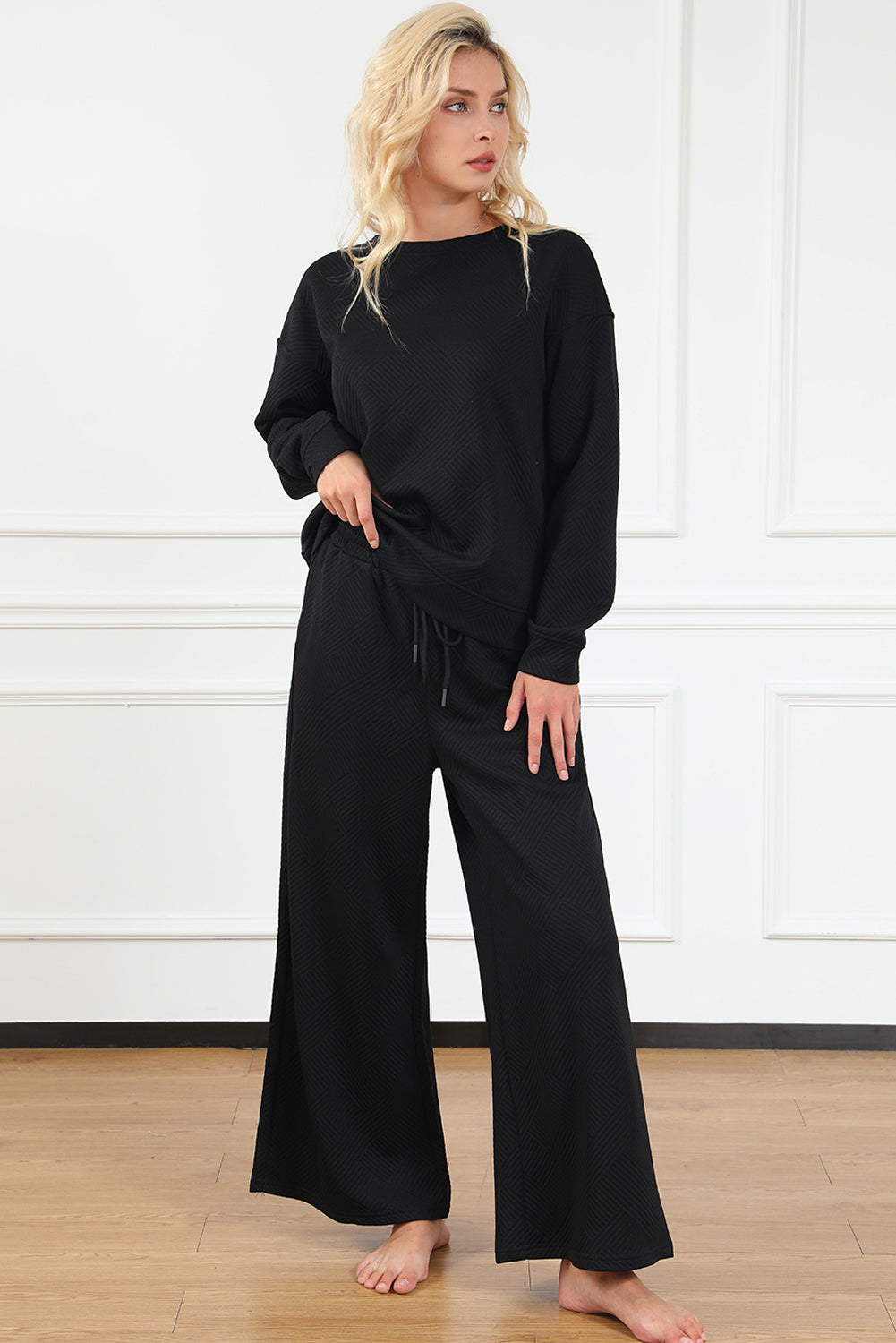 Tenue 2 pièces ample texturée noire ultra ample