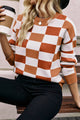 Orange sweater checkered and ribbed edges *