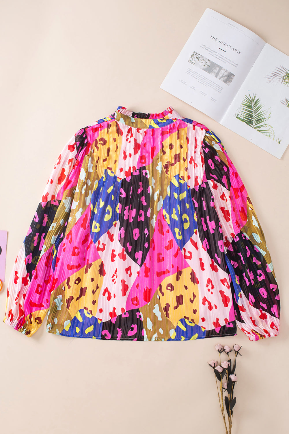 Blouse plissée à imprimé patchwork Rose Leopard