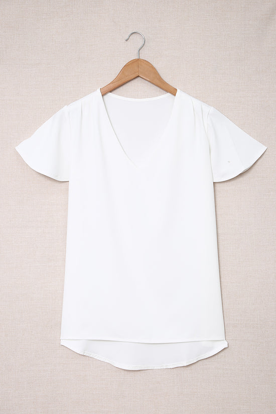 Camiseta de manga corta con cuello en V blanco