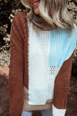 Khaki patchwork sweater in mixed textured knit color block