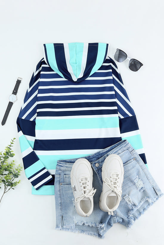 Multi-striped long sleeve drawstring hoodie