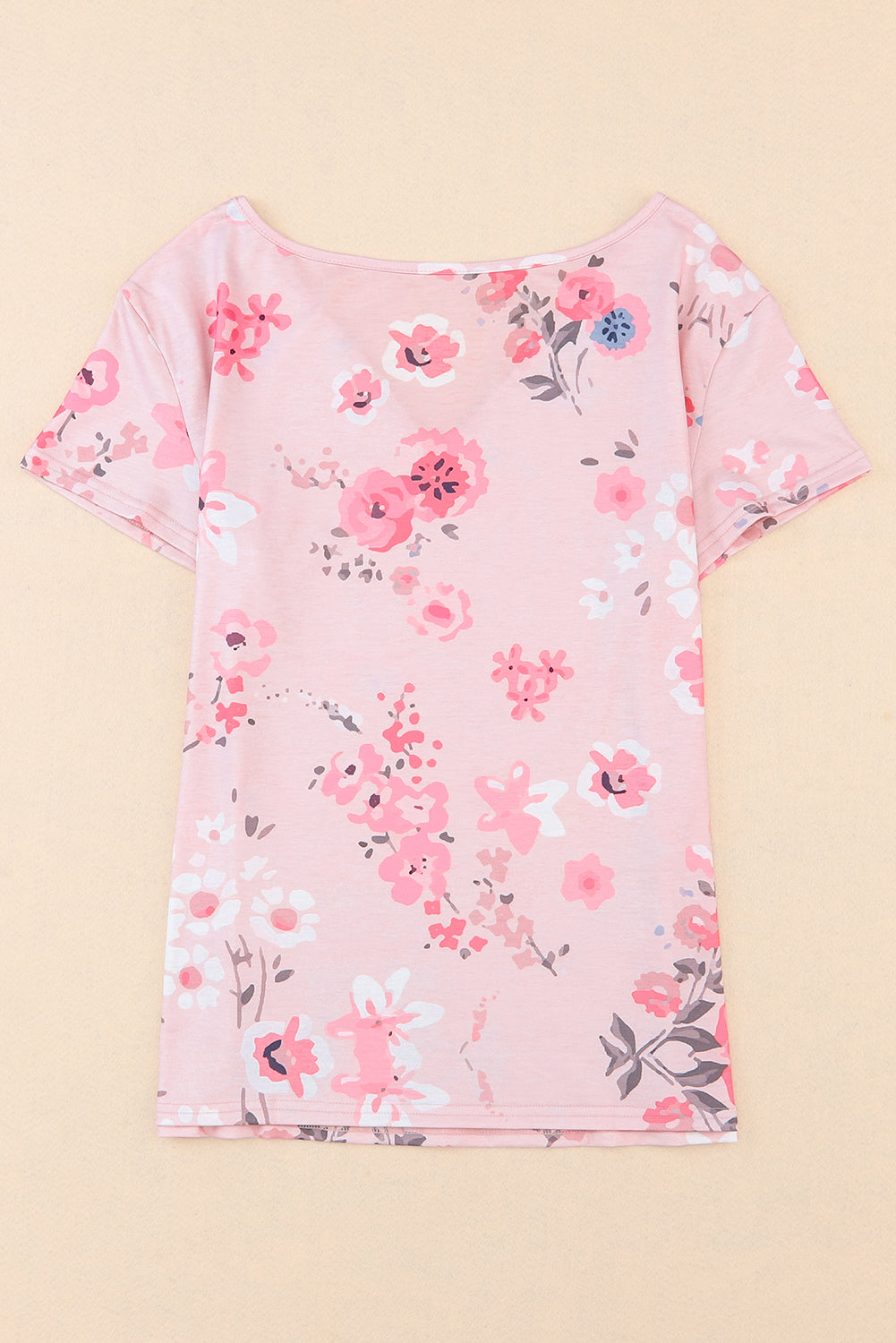 Camiseta de estampado floral Pink V Neck