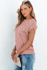 Short sleeve sweater in textured pink lattice pink trellis