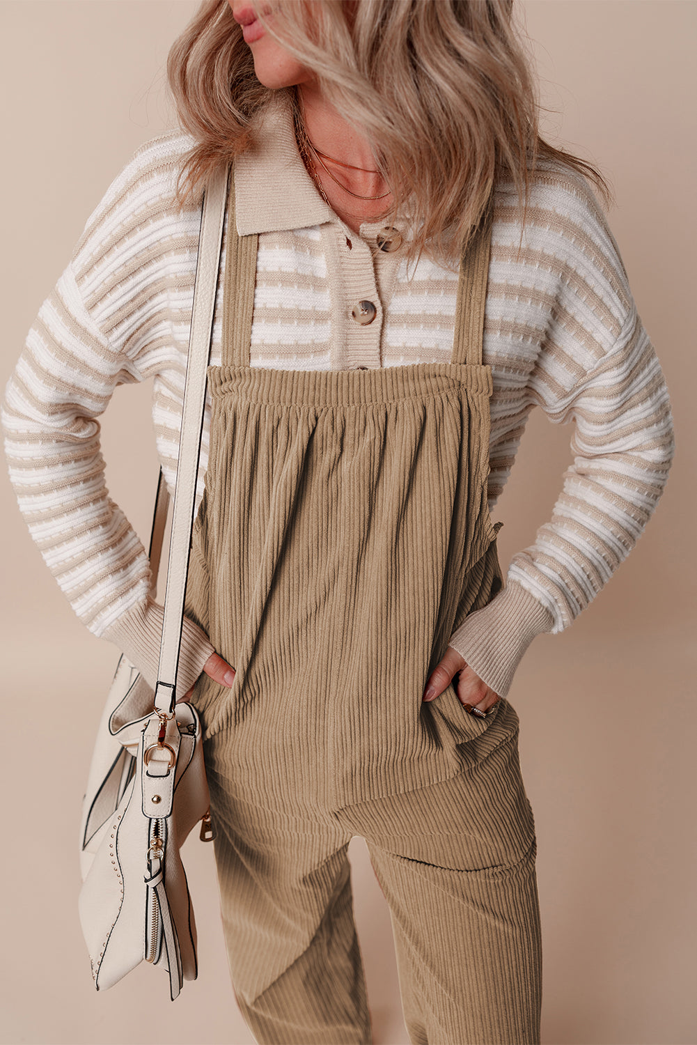 Gris Morn - Loose Corduroy Overalls with Solid Pockets