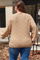 Plus Size Light Beige Solid Plaid Textured Knit Sweater