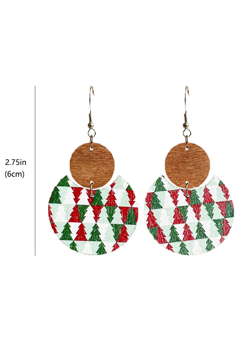 Boucles d'oreilles en bois à motif de damier de Noël vert foncé